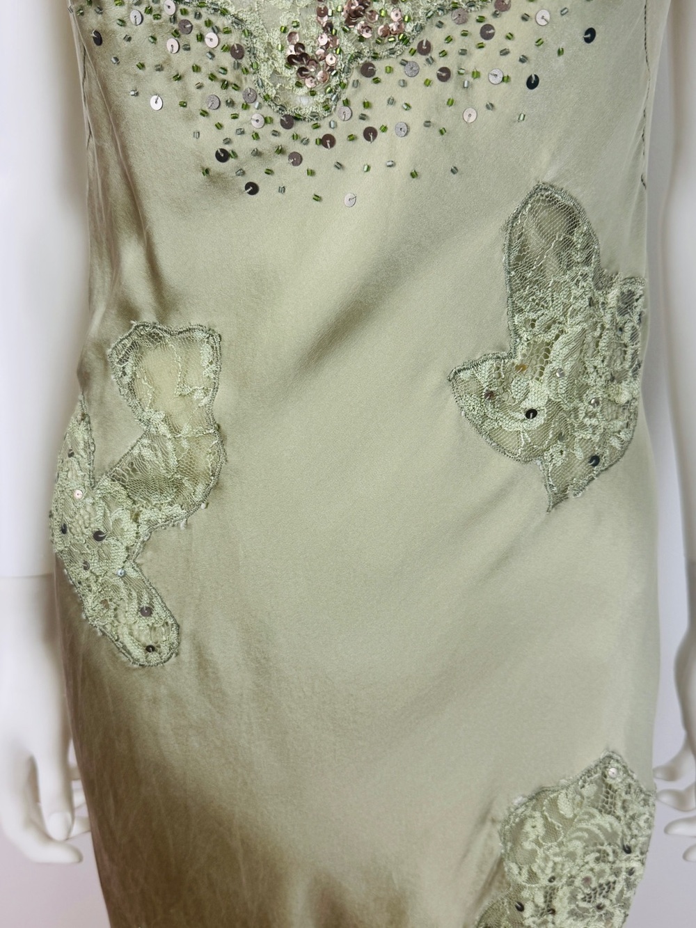 Vintage Alberto Makali Green Silk Beaded Sequin Lace Fairy Dress - Picture 4 of 12